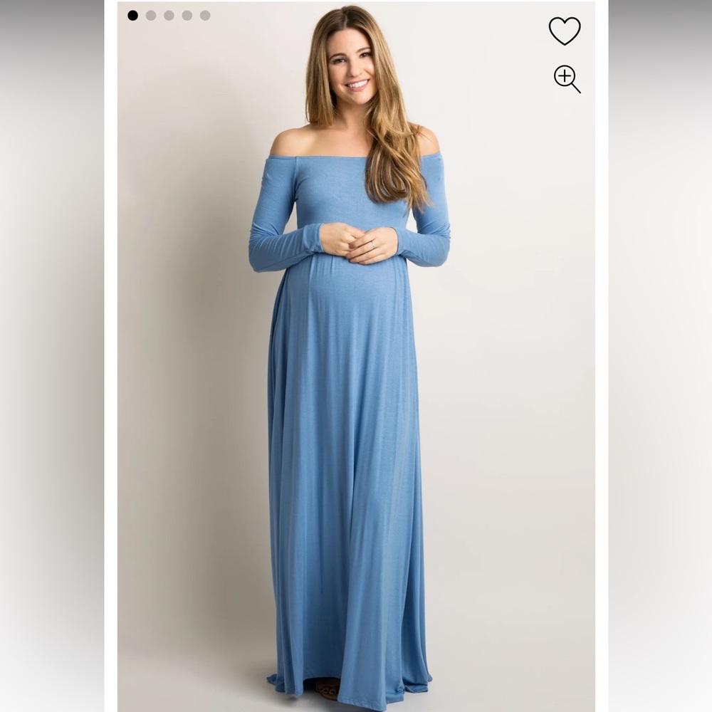PinkBlush Blue Solid Off the Shoulder Maternity Maxi Dress